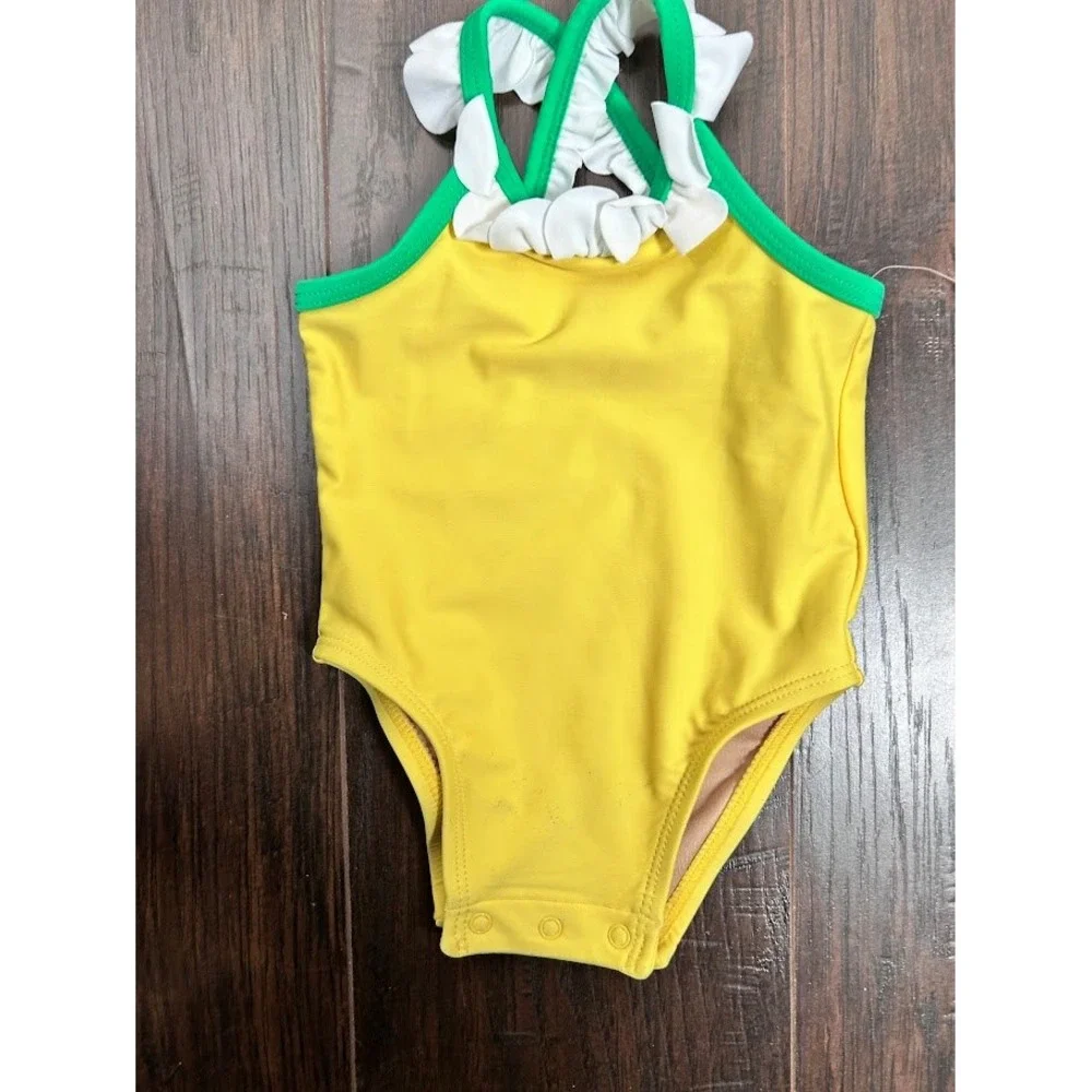 Lot of Old Navy Baby Girl 0-3 Month Romper and Swimsuit Strawberry Stripe Yellow